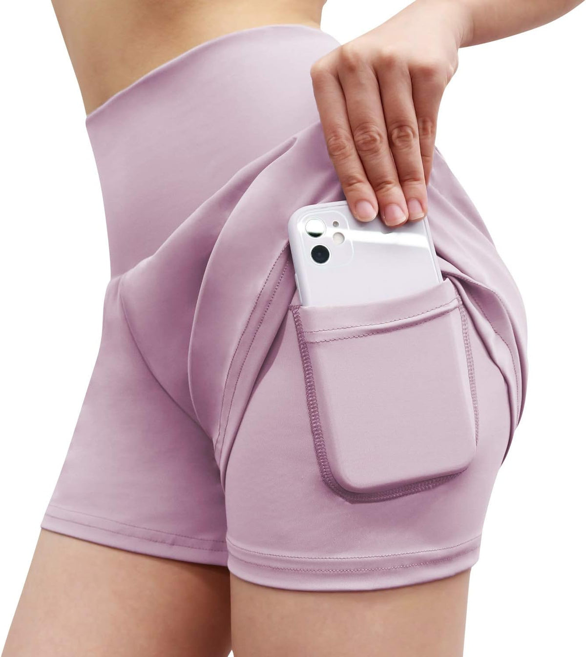 Pink Women'S 2 in 1 Running Shorts, High Waisted Spandex Yoga Shorts, Cool Dry Workout Gym Short Liner with Pocket